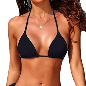 Triangle Bikini Top – Spaghetti Strap String Halter – Push‑Up Padded – Black – L